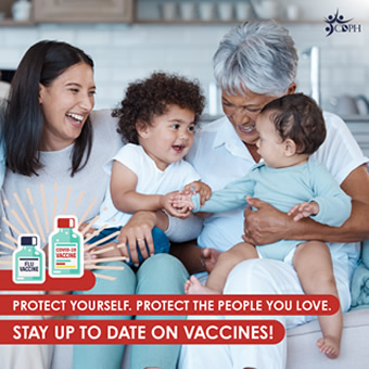 Flu vaccines social media graphic displaying mother, grandmother and two children