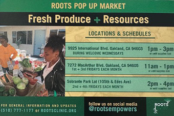 Roots Community Health Clinic; Roots Pop-Up Market flyer