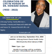 Celebration of Life Dr. Howard Daniel Graphic