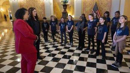 Bonta and students in Rotunda - Bay Area Music Project