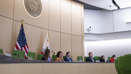 Photo of Asm. Bonta and members listening, Health Committee Prop 1 Hearing