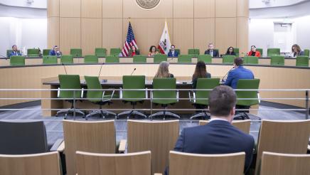 Photo of Asm. Bonta and members listening, Health Committee Prop 1 Hearing