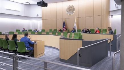 Photo of Asm. Bonta and members listening, Health Committee Prop 1 Hearing