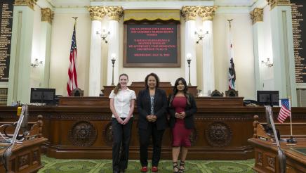 Asm. Bonta photo with interns Beatrice Wheeler and Tharuka Wijebamdara