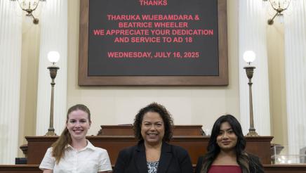 Asm. Bonta photo with interns Beatrice Wheeler and Tharuka Wijebamdara